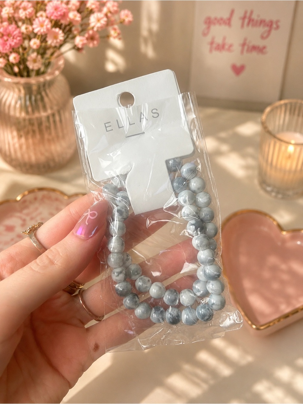Gray marbled glass beaded bracelets